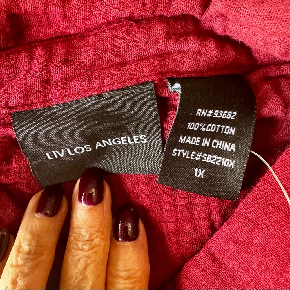 NWT merlot cotton LIV Los Angeles pinktuck blouse 1X - Picture 10 of 14